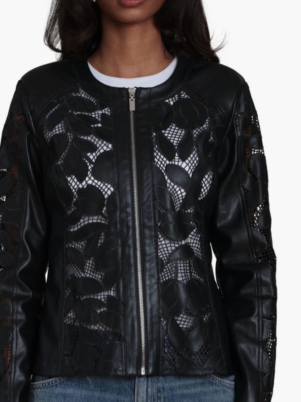 Bagatelle Embroidered Lace Faux Leather Moto jacket - Picture 3 of 4